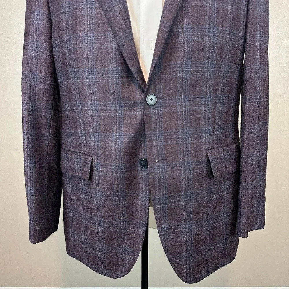 Joseph Abboud Reda Blazer Jacket Regular Blue Plaid Wool Notch Lapel Mens 42
